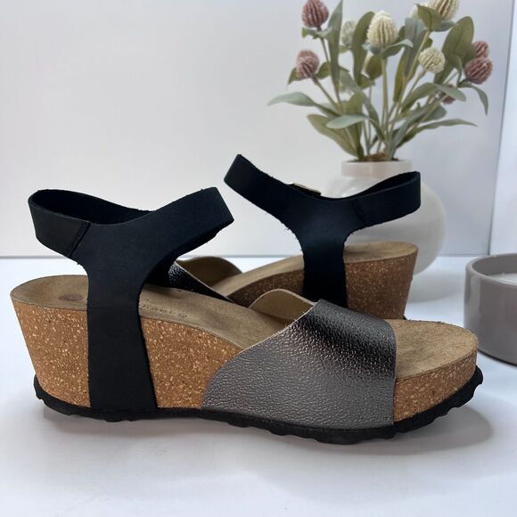 Eric Michael Rosalie Platform Wedge Cork Sandal Black/Pewter Women EU 40/9.5 NWB - Picture 5 of 11